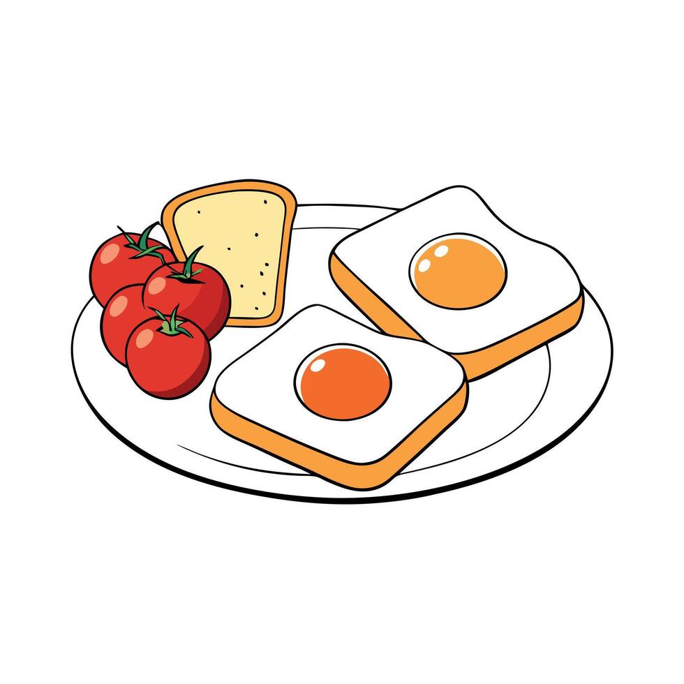 Delicious Breakfast with Fried Egg. Toast. and Tomatoes - Photo vector
