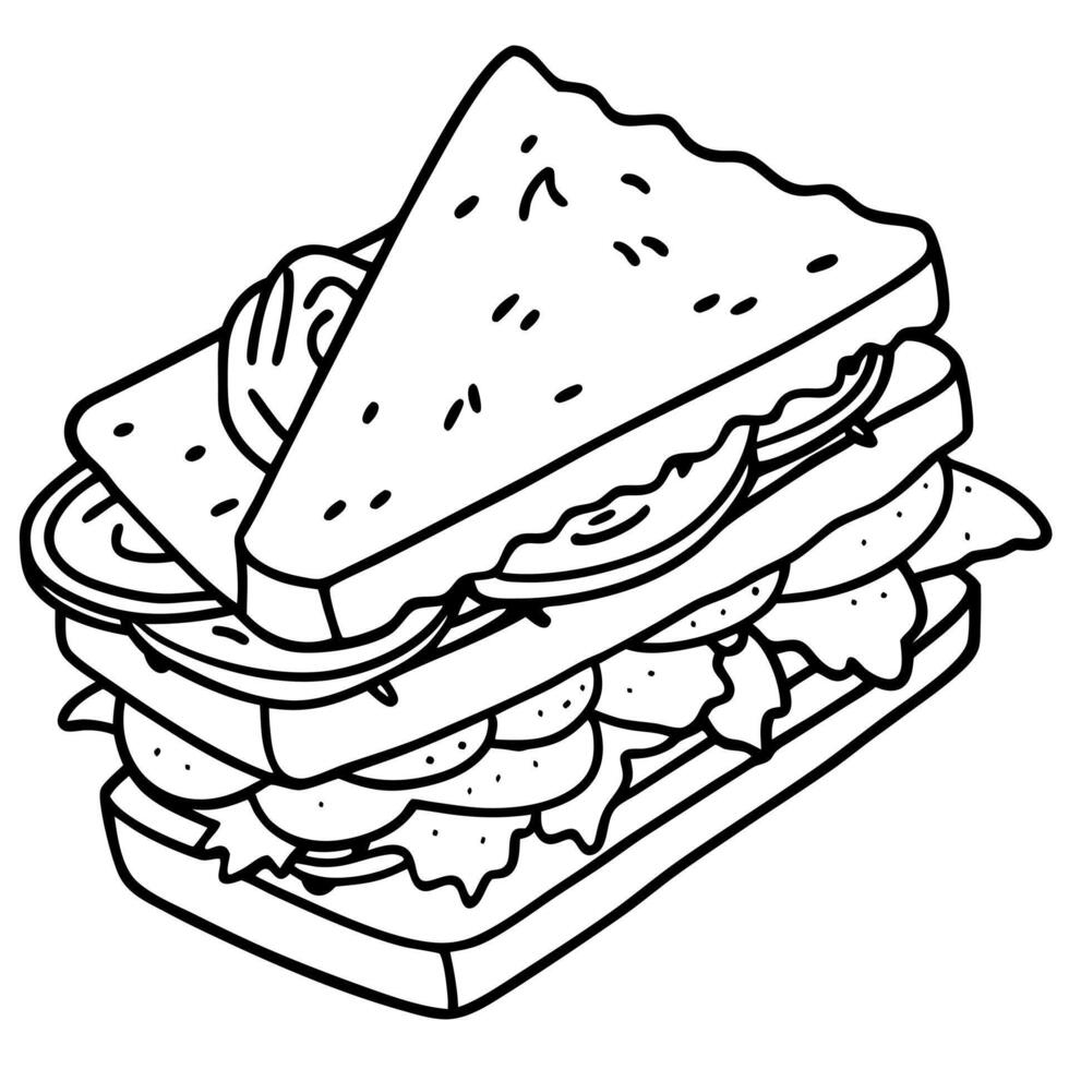 Chicken. bacon. tomato. cucumber. and herbs in a club sandwich. vector