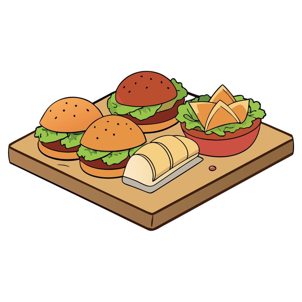 Assorted Tortas with Various Meats and Toppings on Wooden Board vector