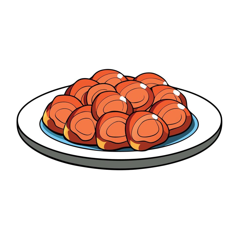 A Plate of Bacon Wrapped Scallops Isolated on a White Background vector
