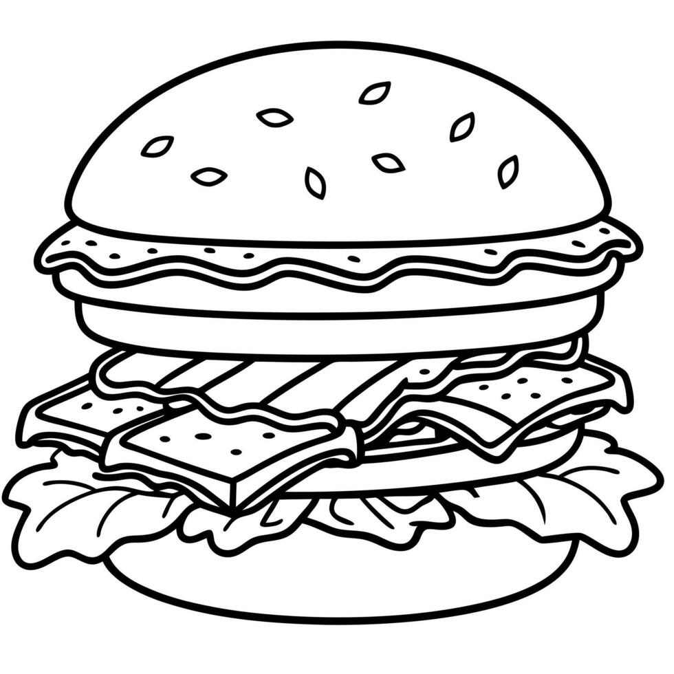 Juicy Double Cheeseburger With Bacon And Fresh Vegetables vector
