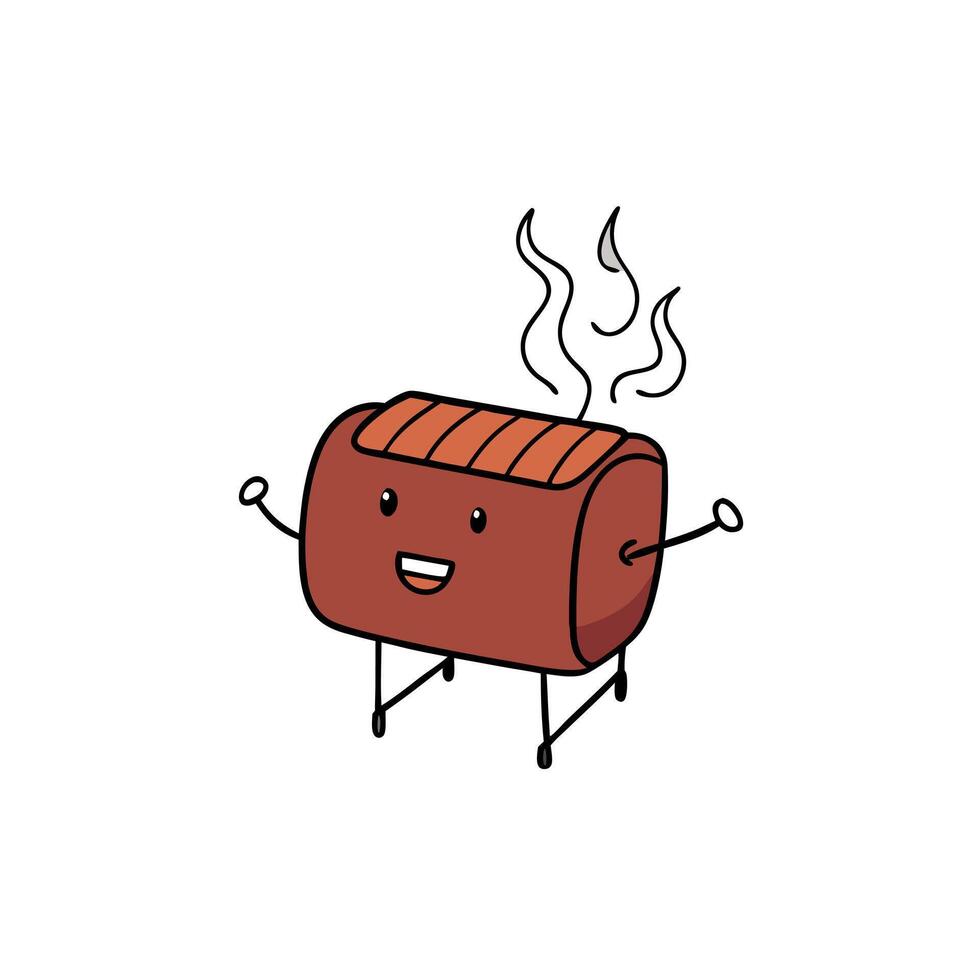 Grilled Pork belly on barbecue grill with smoke. close-up vector