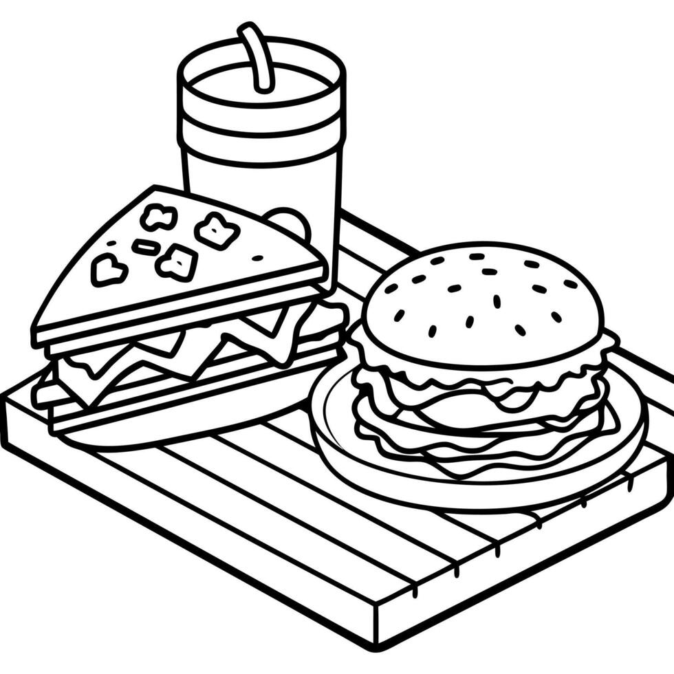 Bleu cheese and bacon on wooden table with gourmet burgers. vector
