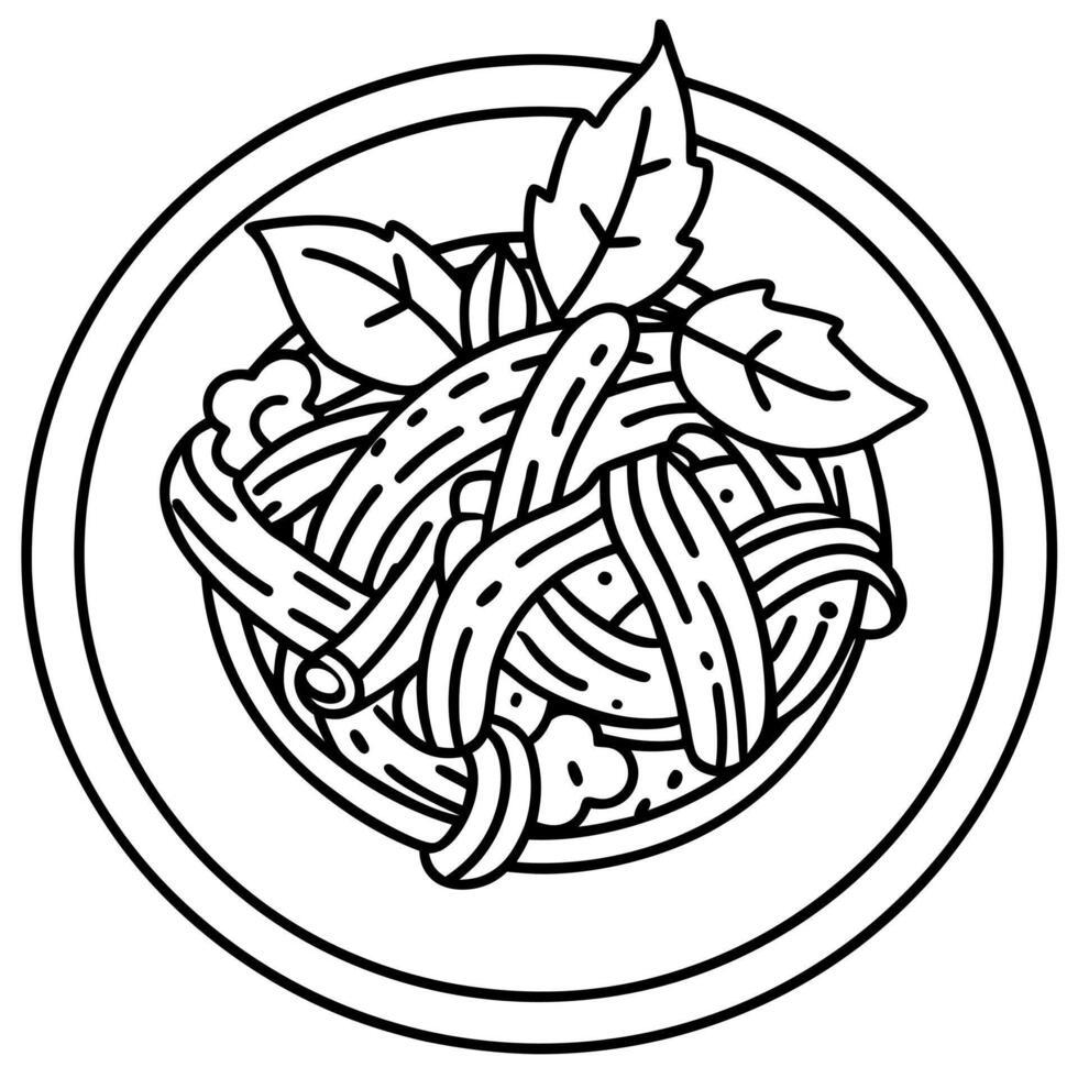 Delicious pasta dish with bacon. basil. and parmesan cheese. vector