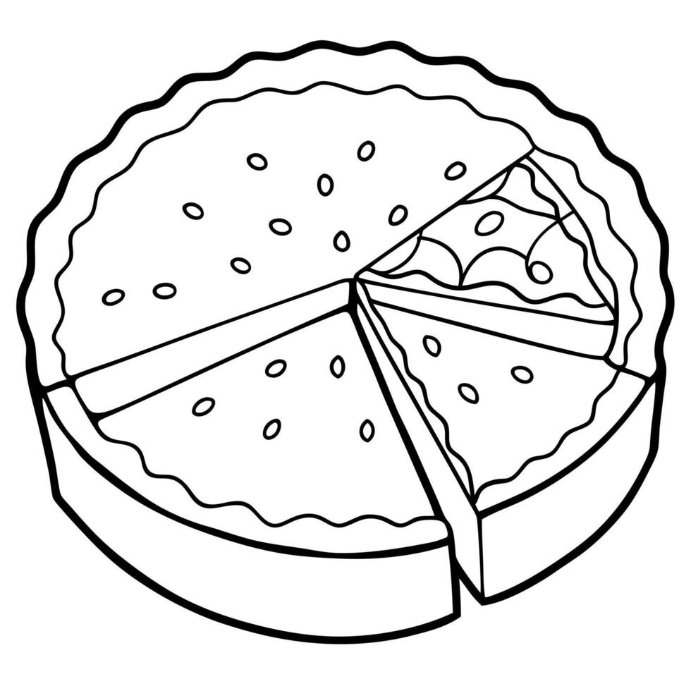 A delicious baked quiche cheese pie with a slice cut out. vector