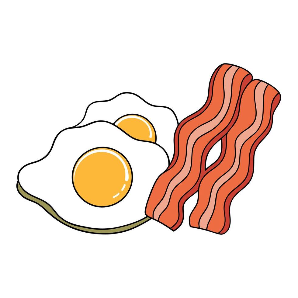 Crispy Bacon and Sunny-Side Up Eggs on a White Wooden Table vector