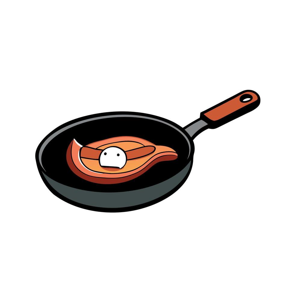 Cooked turkey bacon on cast iron pan ready copy space image vector