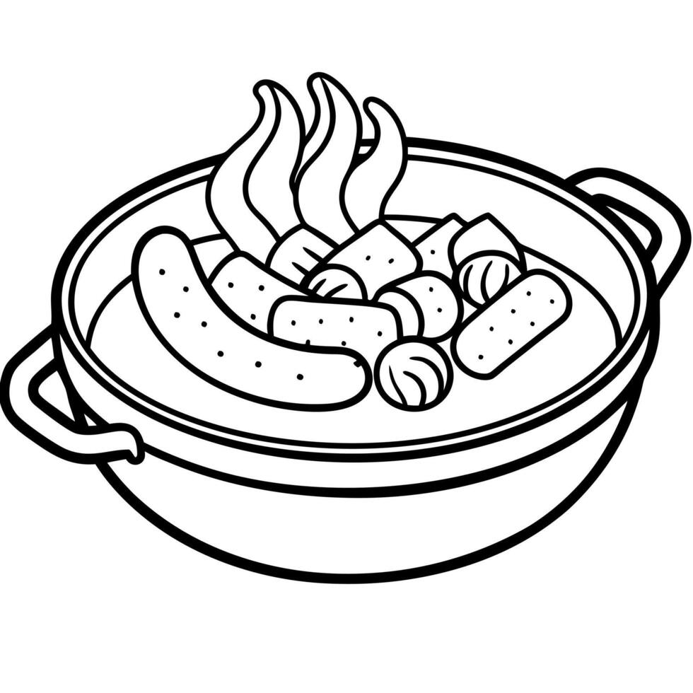 Hot potato goulash with bacon and Wiener sausages served vector