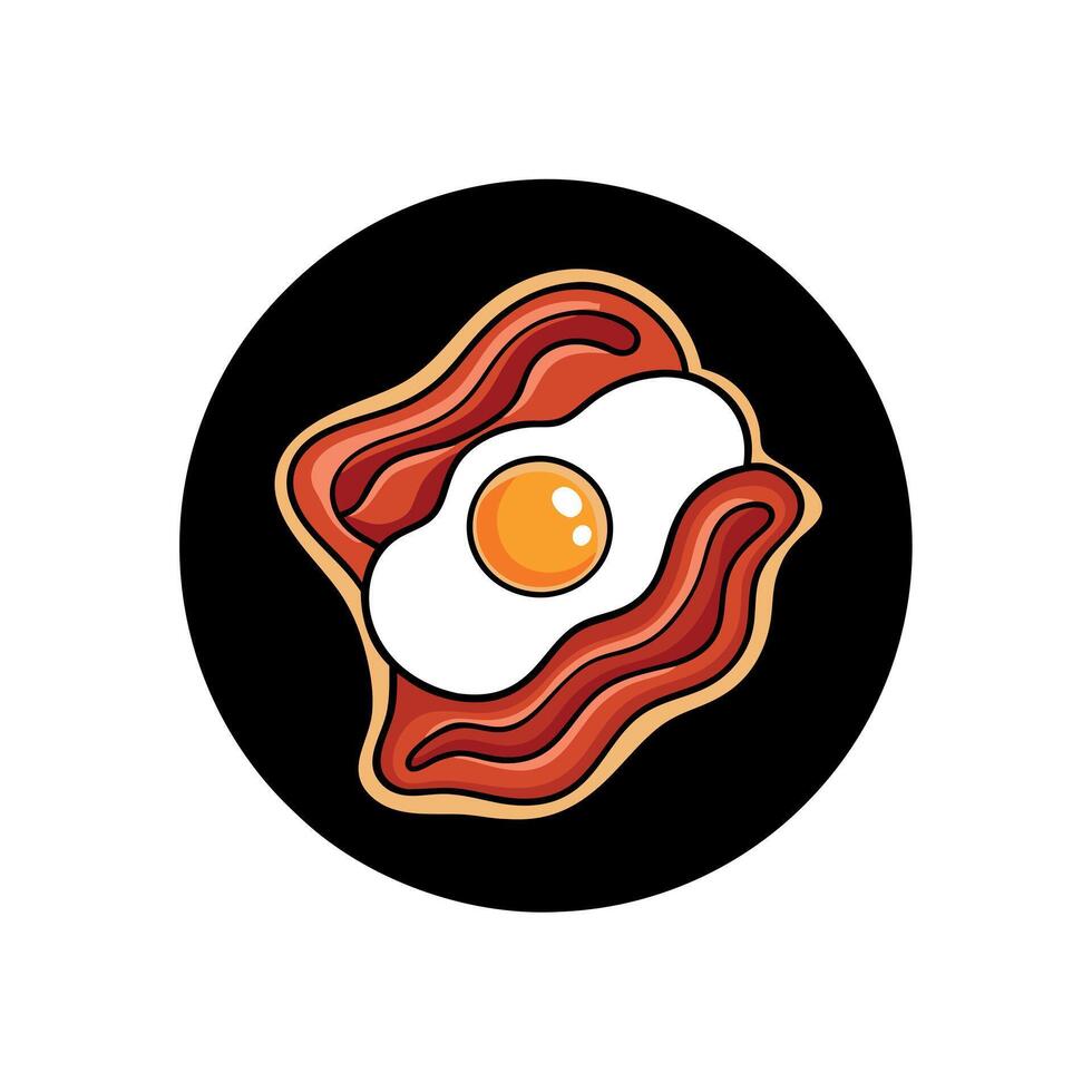 Crispy bacon with egg on top. black and blurry background vector