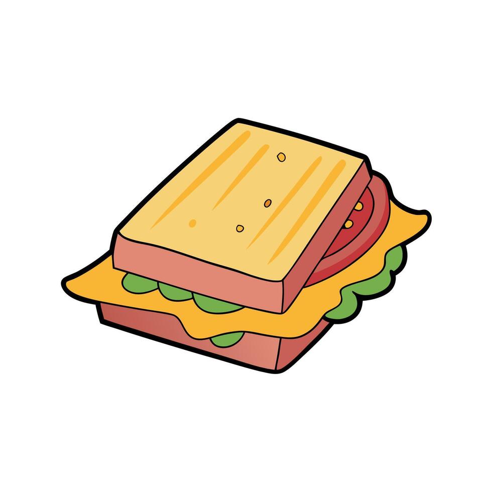 Grillen cheese sandwich with ham and cheese and vegetables. vector