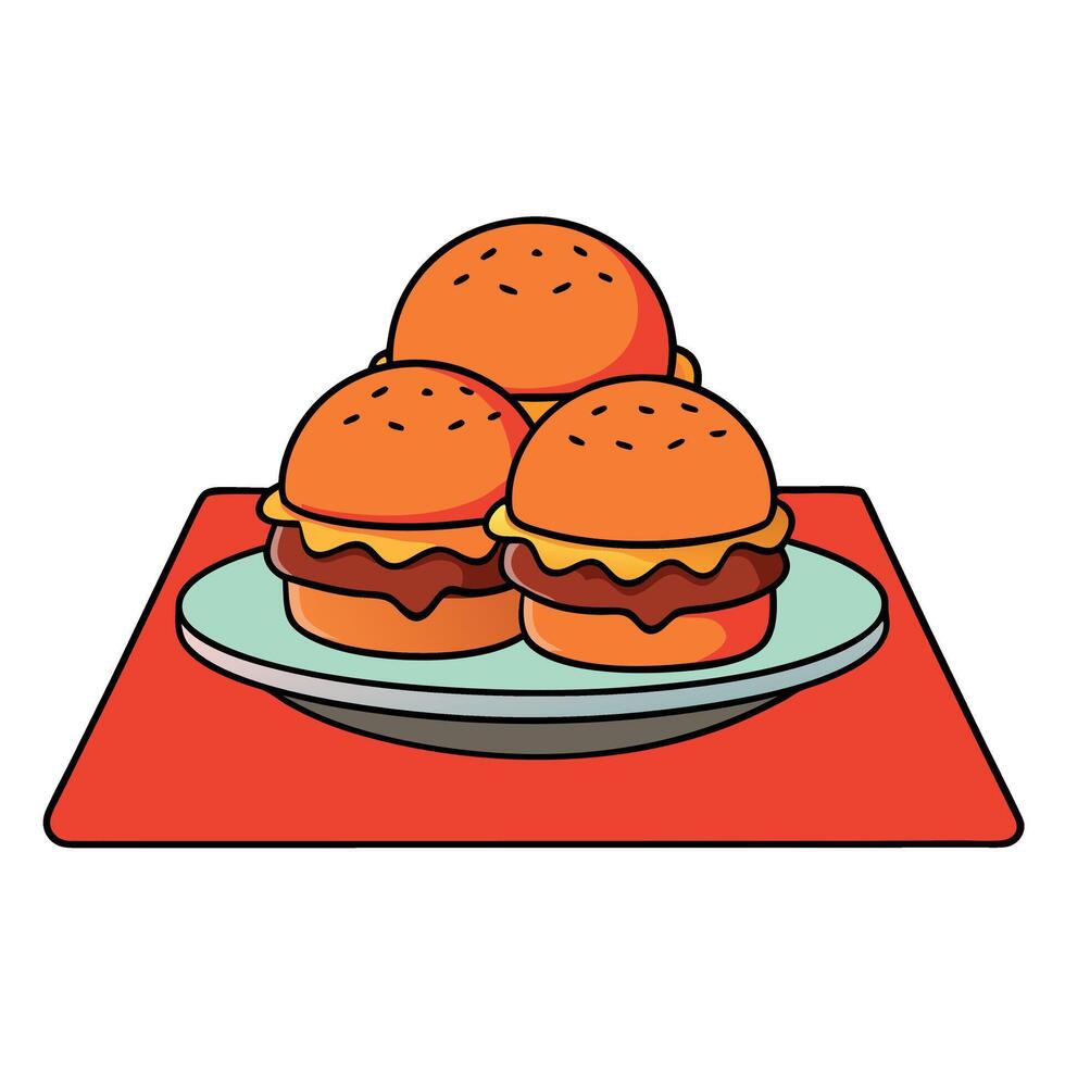Beef burgers with sauce on plate. red and orange background vector