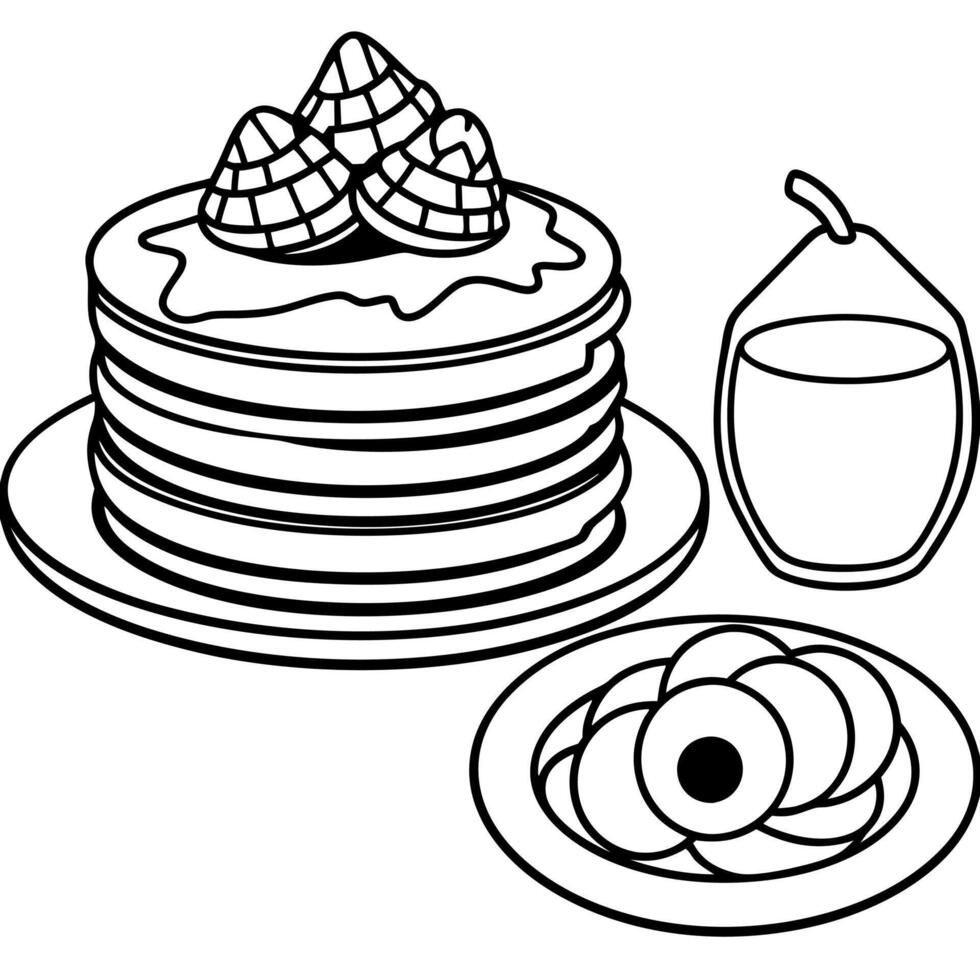 A Delicious Breakfast Spread with Pancakes. Eggs. and Fruit vector