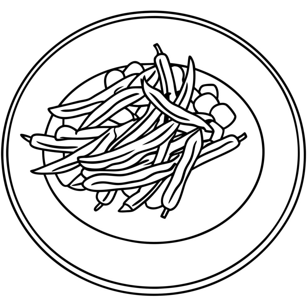 Garlic-infused buttered green beans with bacon appetizer. vector