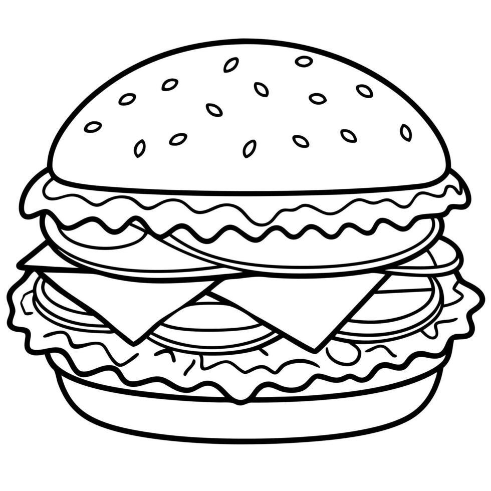 Delicious Hamburger With Cheese. Lettuce. Tomato. and Pickles vector