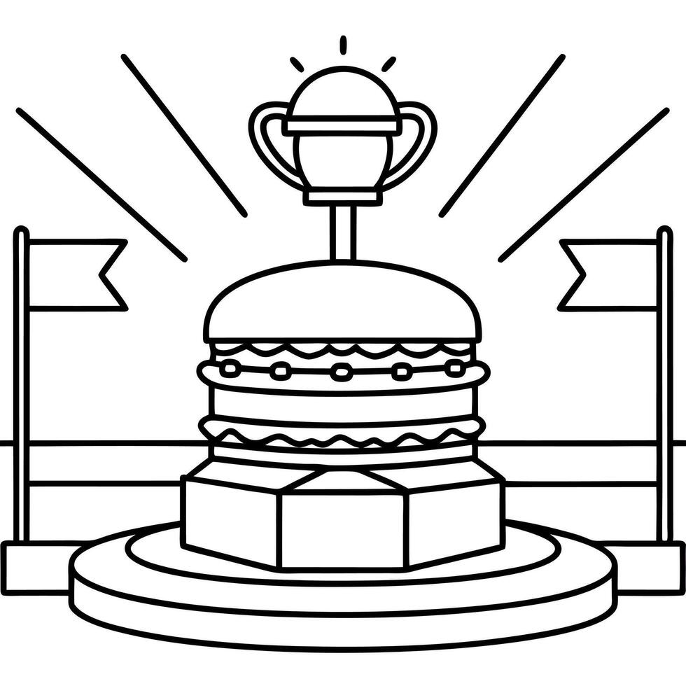 Burger on the winners podium in a well lit sports stadium. vector