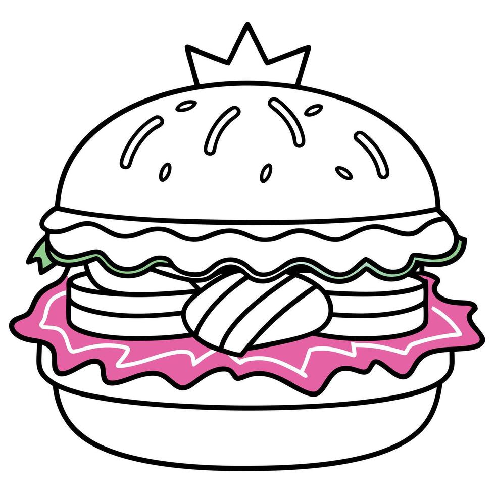 Cheerful burger on a yellow backdrop. bursting with toppings vector