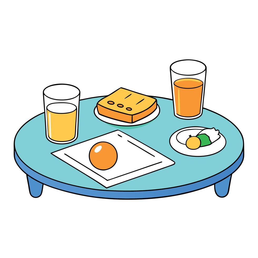 A table set for breakfast with eggs. toast. and orange juice vector