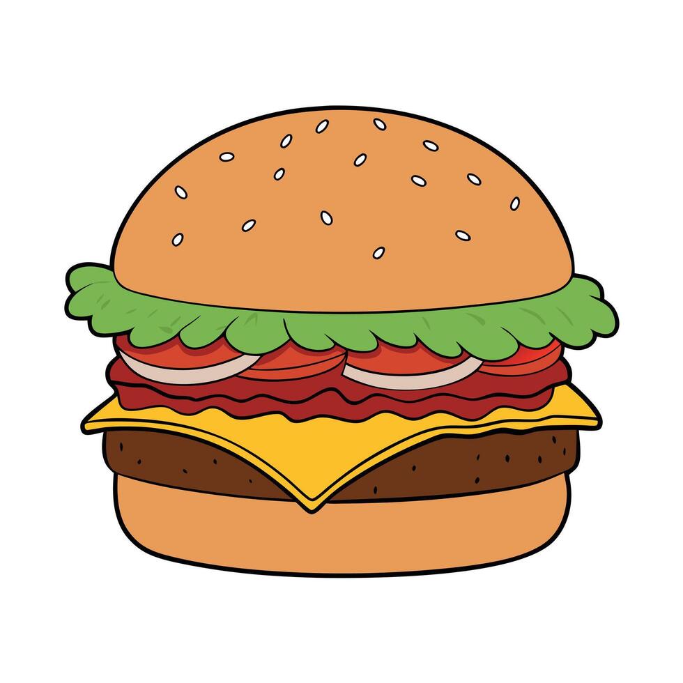 Big Double Beef Hamburger with Juicy Tomato and Crunchy Bacon vector