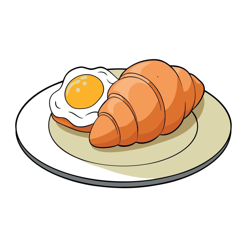 Delicious closeup of an egg and ham croissant on a plate. vector