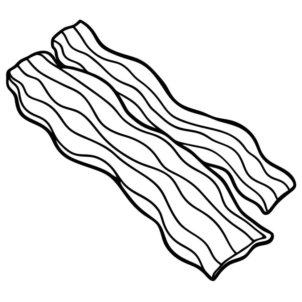 Crisp Raw Pork Bacon Strips Laid Out on Clean White Background for Breakfast vector