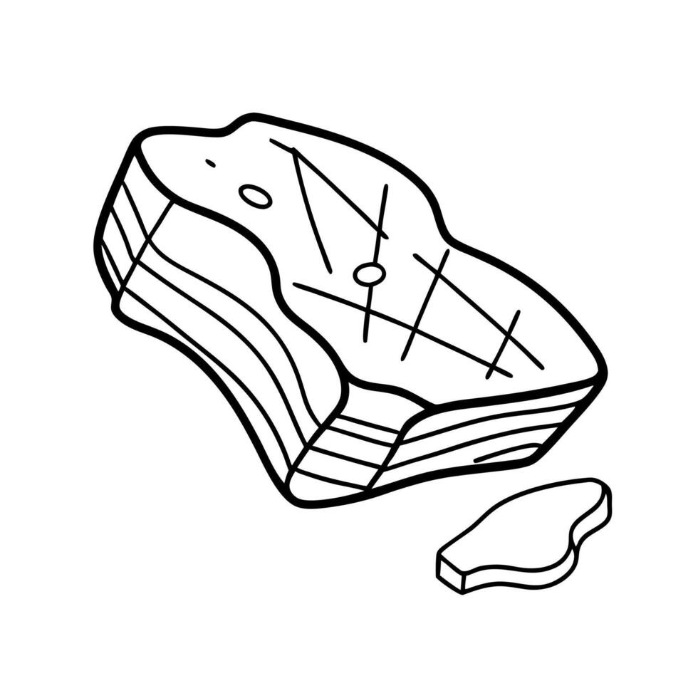 Levitating flat beef medium rare steak cut pieces separated on pastel theme vector