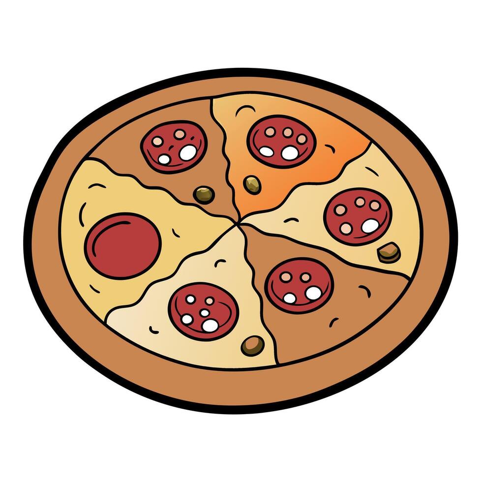 A delicious sliced pizza topped with various types of meat. such as bacon. vector