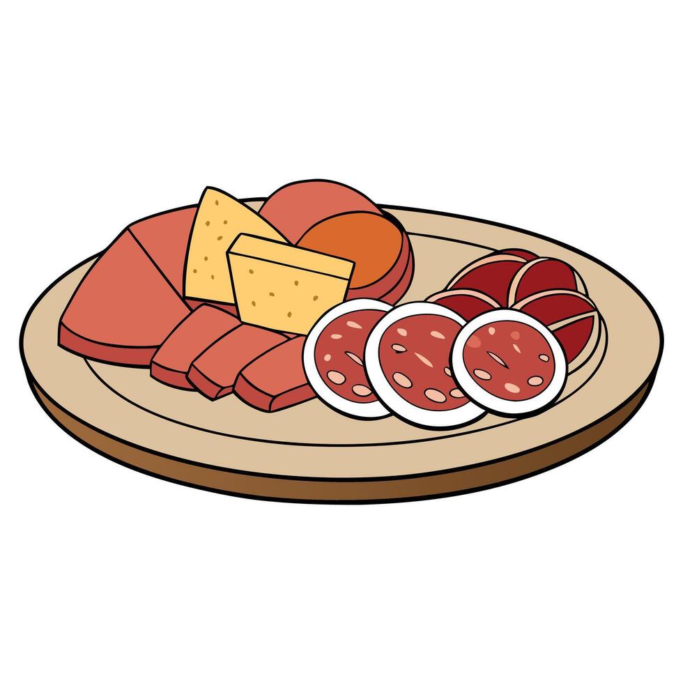 Italian meat platter with prosciutto bresaola pancetta salami and parmesan vector