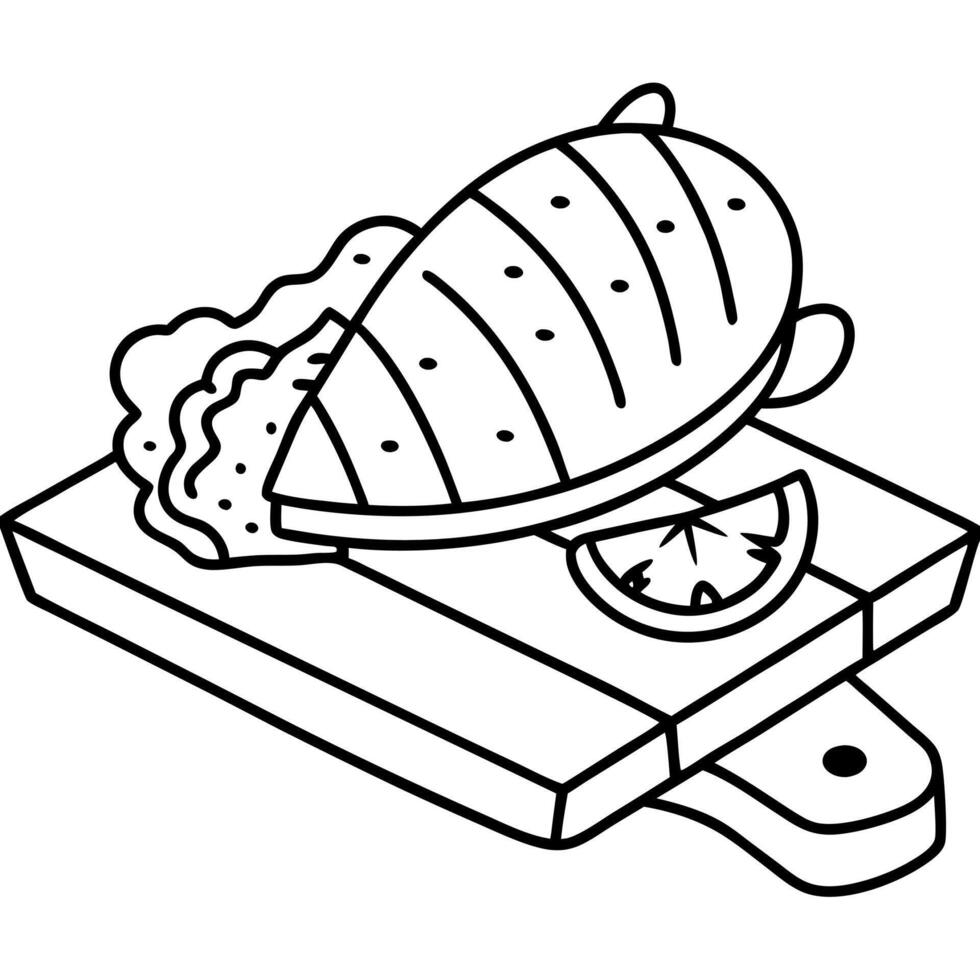 A chicken fillet grilled on a cedar plank. served with a tangy mango salsa. vector