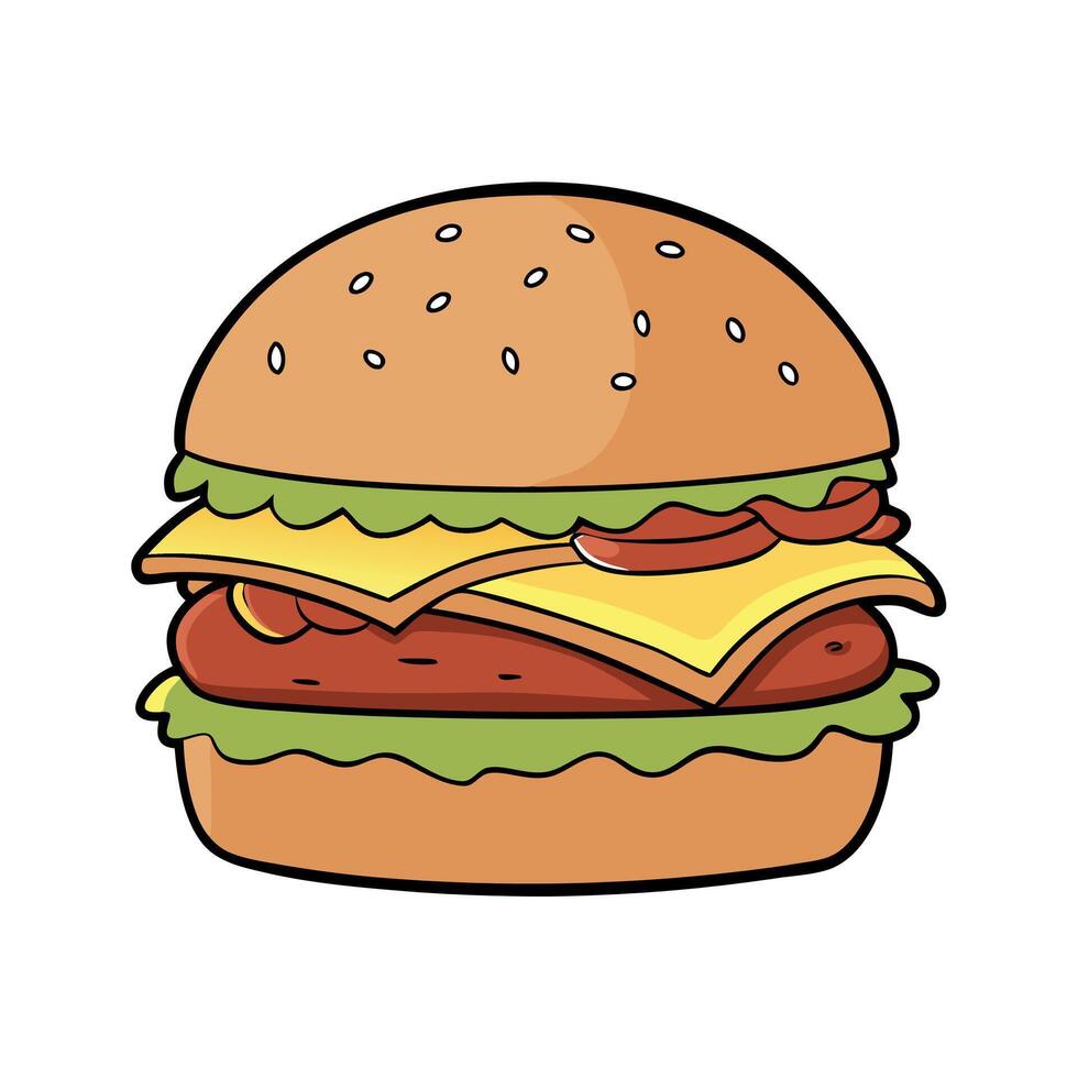 Cheese burger. American cheese burger with bacon. onion. tomato and lettuce vector
