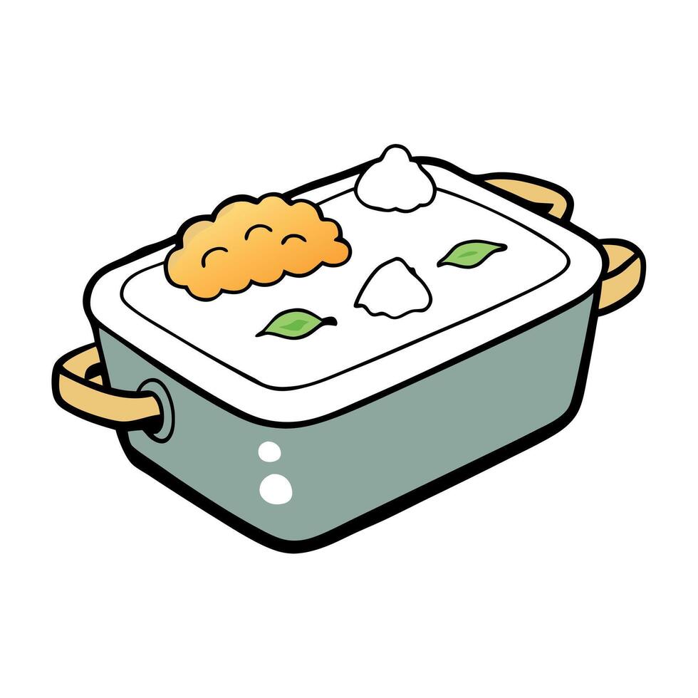 Casserole with white fish. cauliflower. potato. cheese. sour cream. and onion. vector