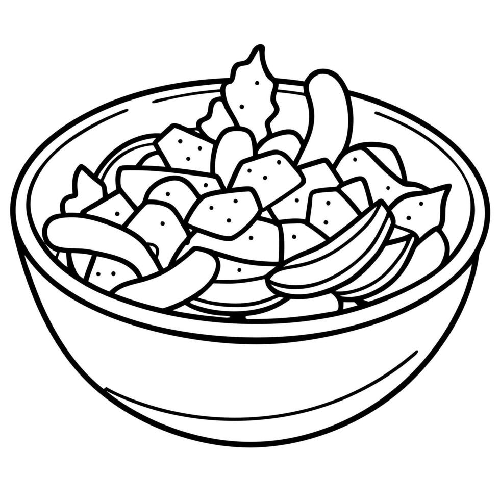 A savory potato salad with vinegar dressing. often featuring bacon or pickles. vector