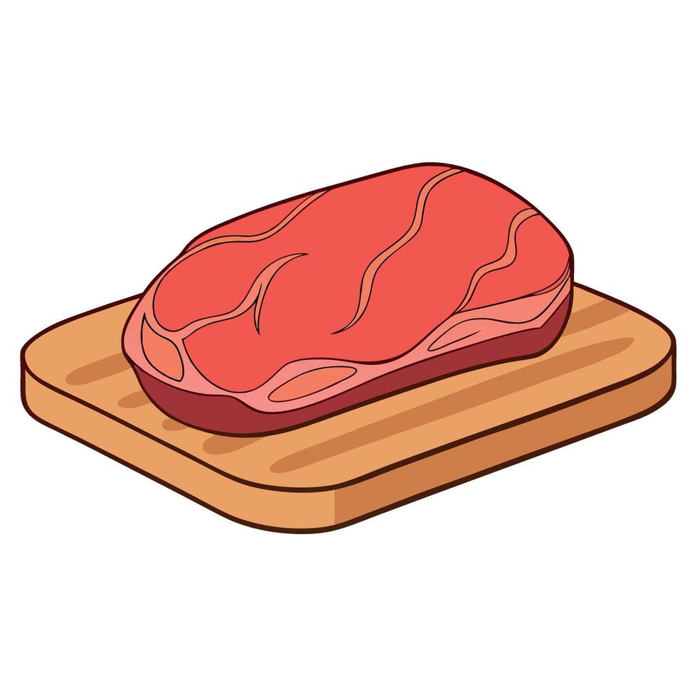 Large piece of raw meat on a wooden plate. isolated on transparent background vector