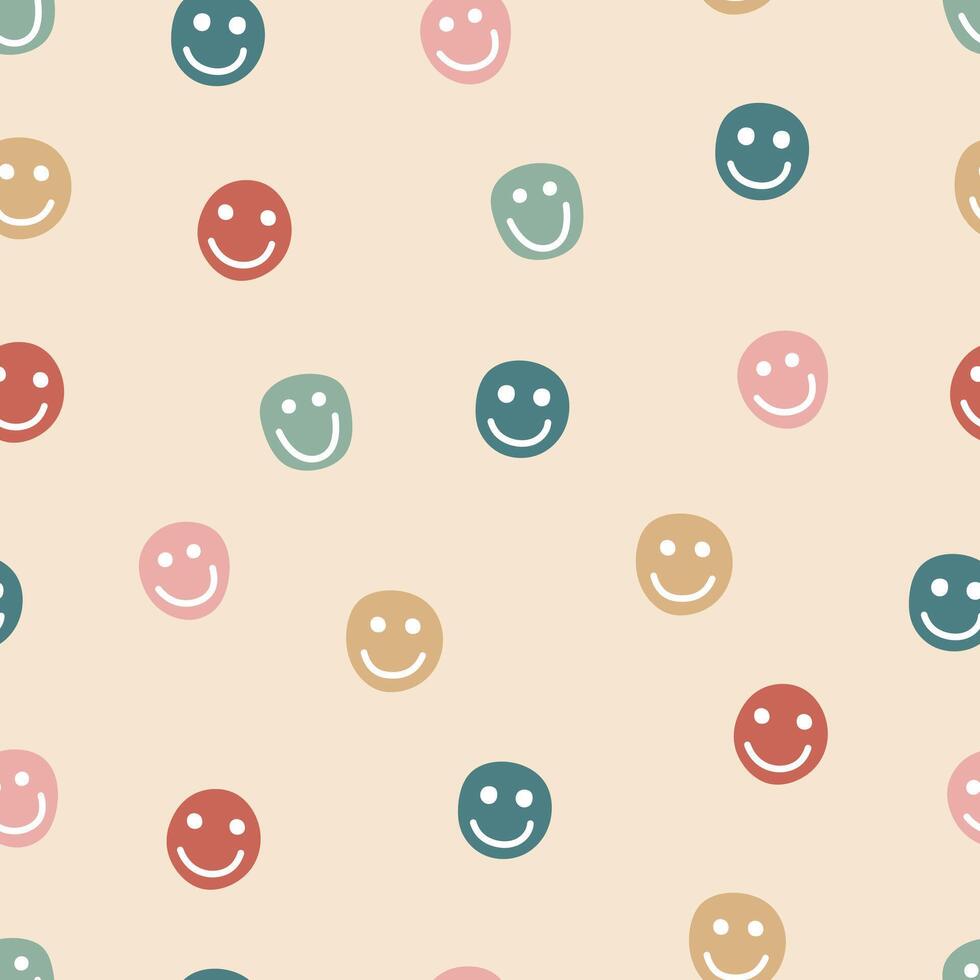 Hand drawn seamless pattern with cute smiles vector