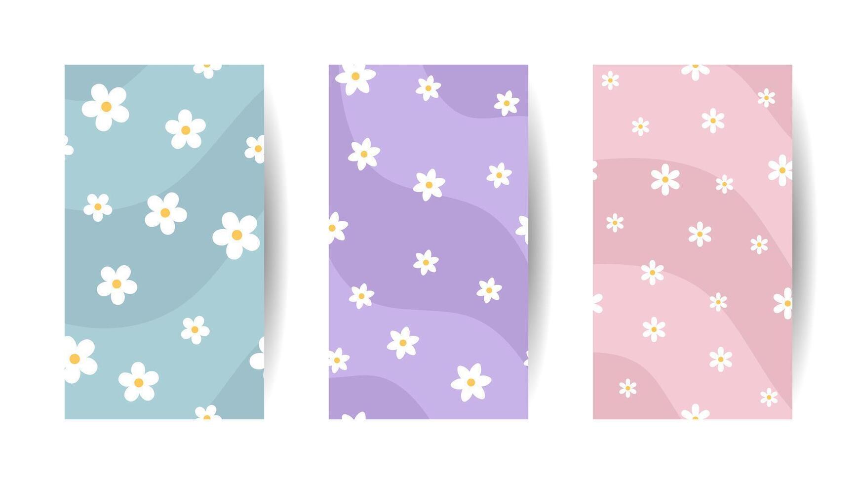 Set of daisy flower pattern phone background vector