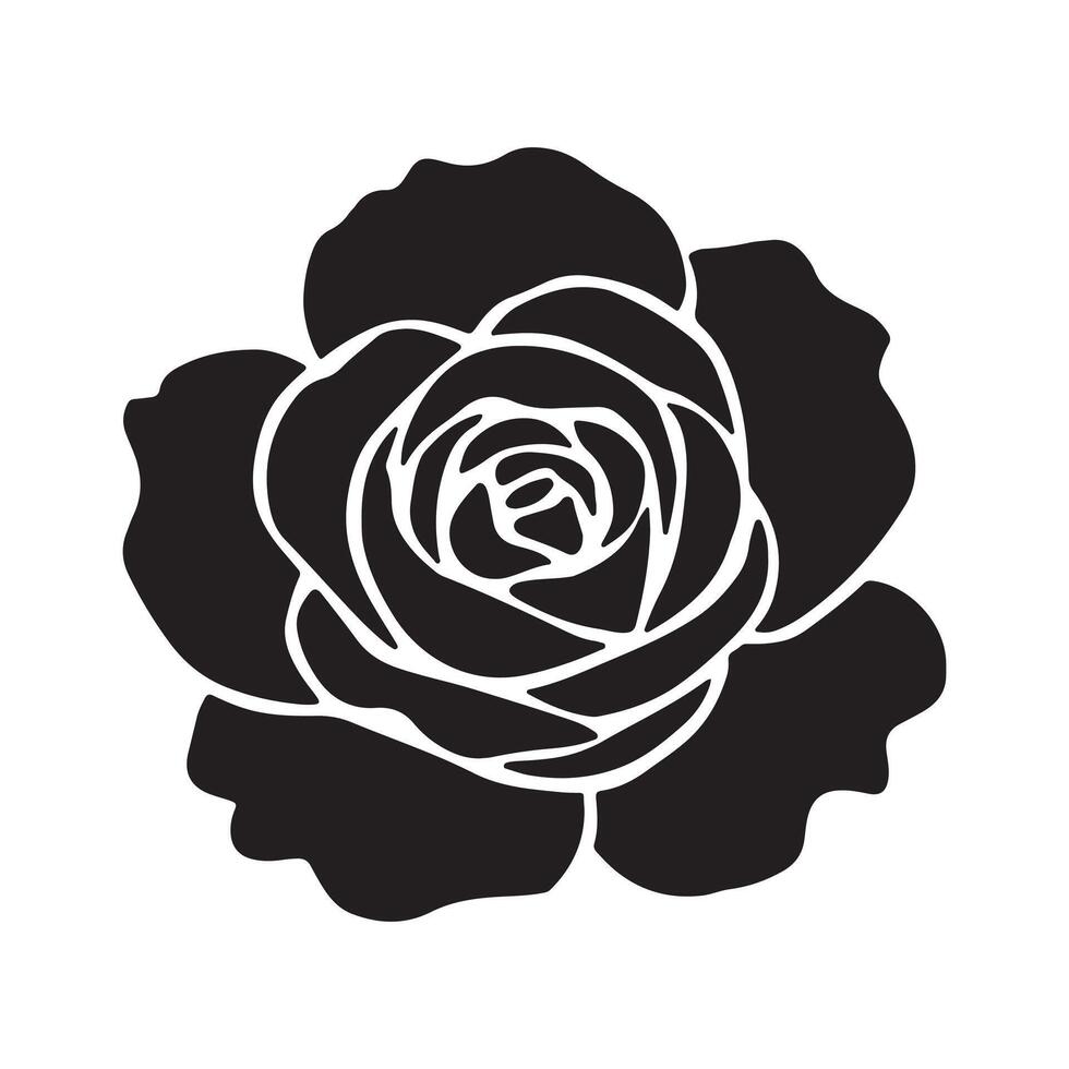 Minimalist Rose Flower silhouette illustration Outline Design black and white vector
