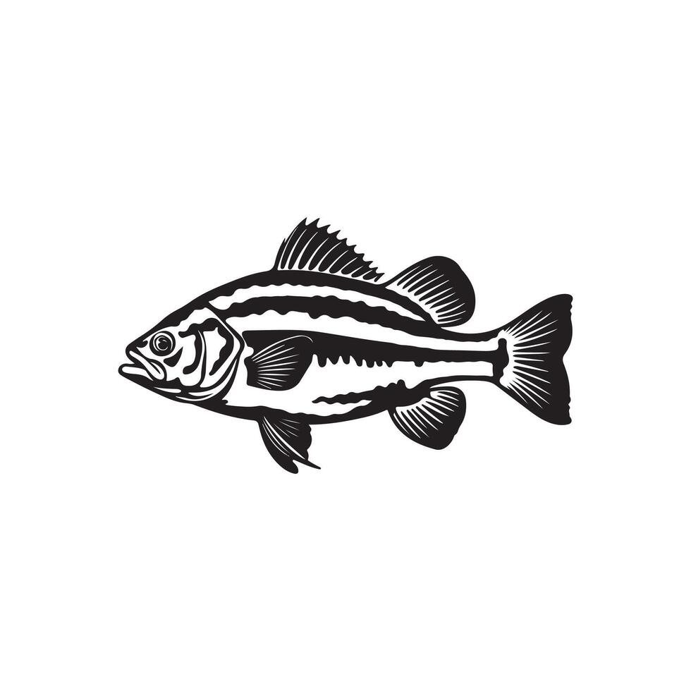 Artistic Fish Silhouette Illustration design black and white vector
