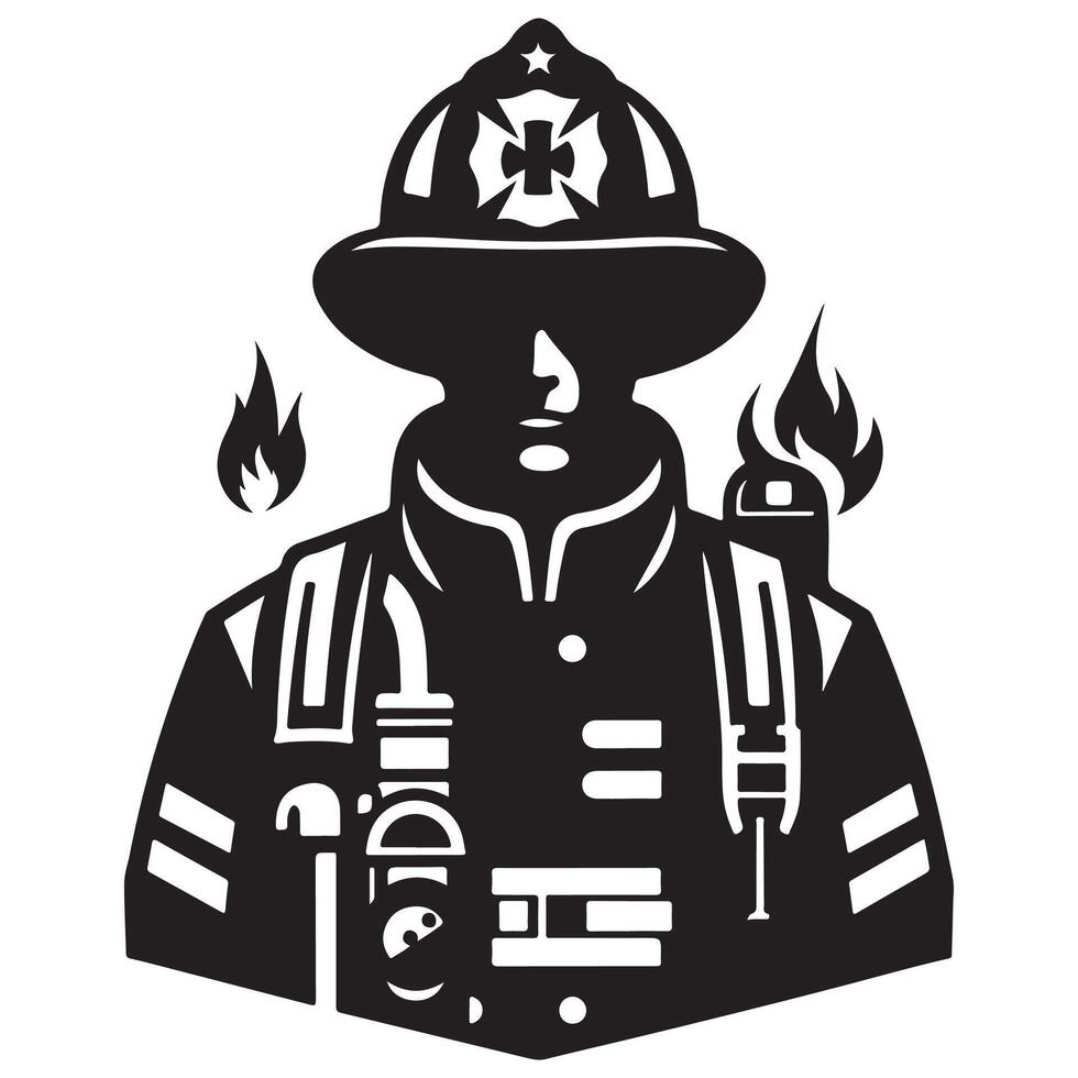 Brave Firefighter Silhouette in Uniform vector