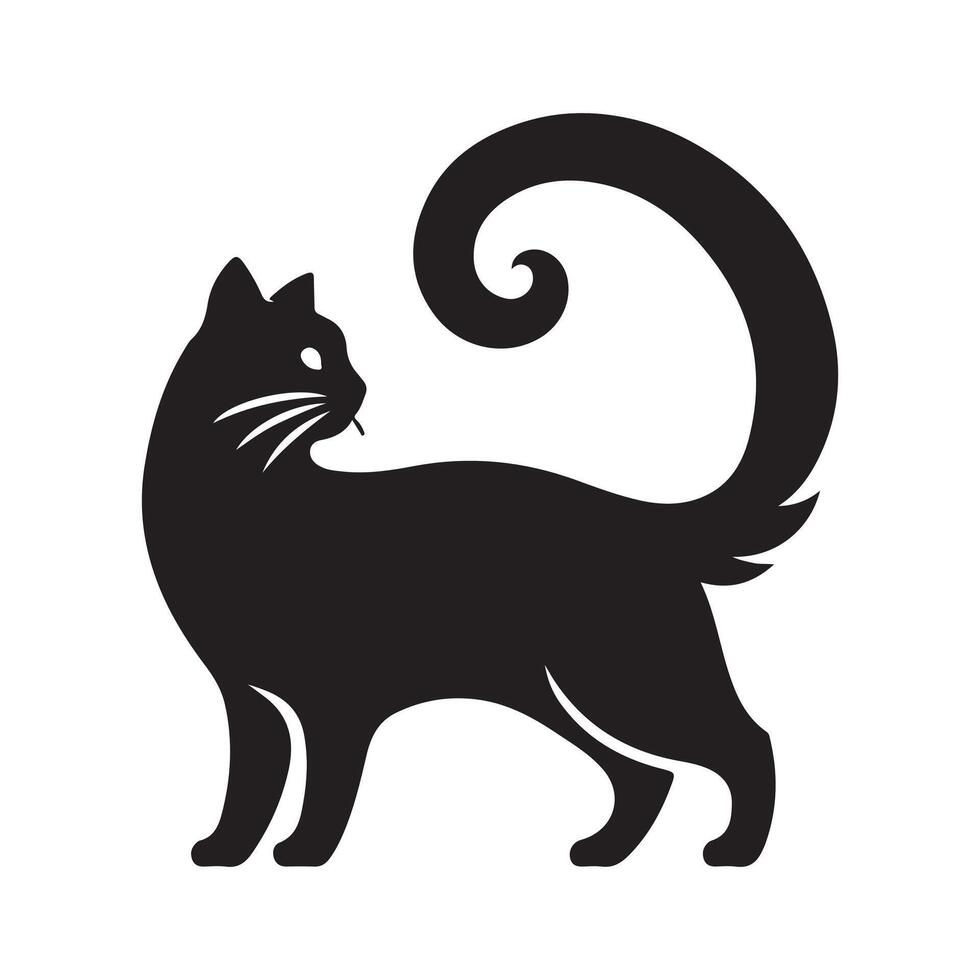 Charming Cat Silhouette with Tail Curves vector