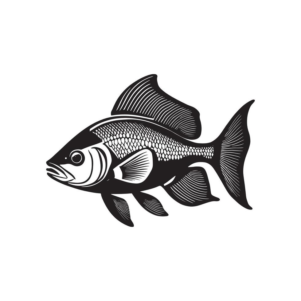 Colossal Fish Silhouette Art black and white perfect shape vector