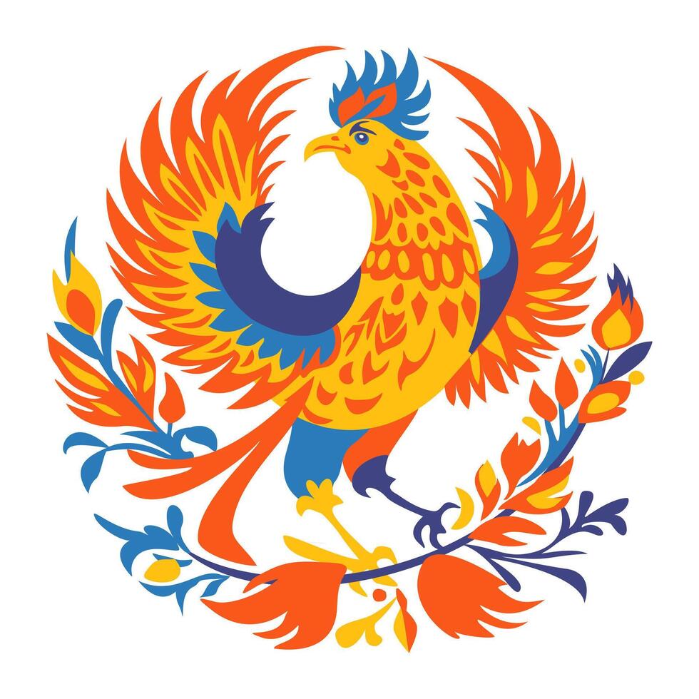Ethnic firebird. Bright illustration isolated on white background vector