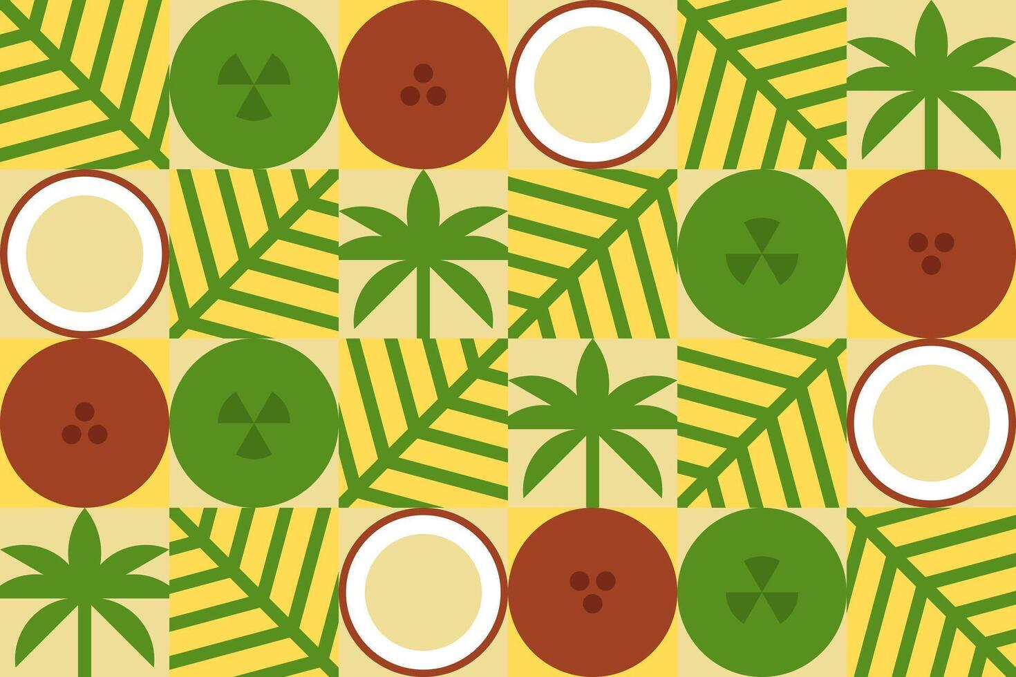Abstract coconut seamless geometrical pattern. Tropical palm trees and leaves. Summer background design vector