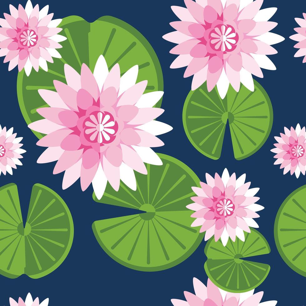 water lily pattern on blue. Spring and summer season illustration vector