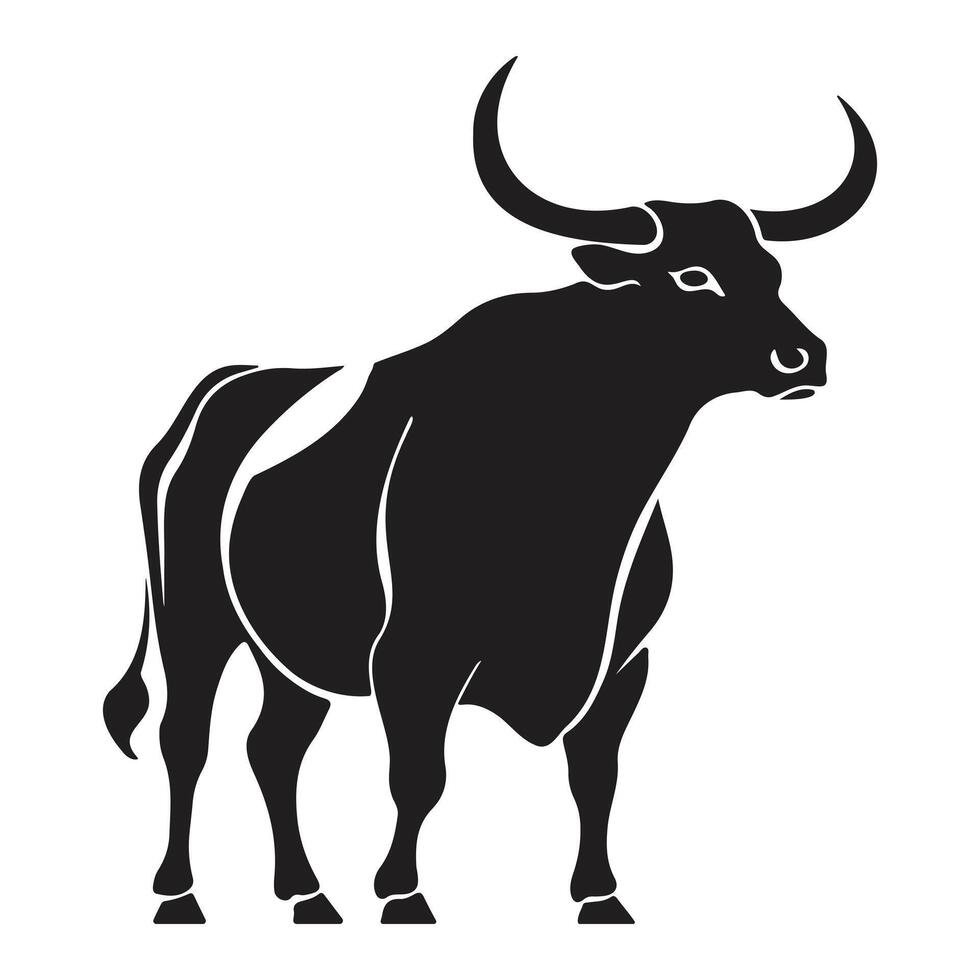 Black and White Bull silhouette, logo, element vector