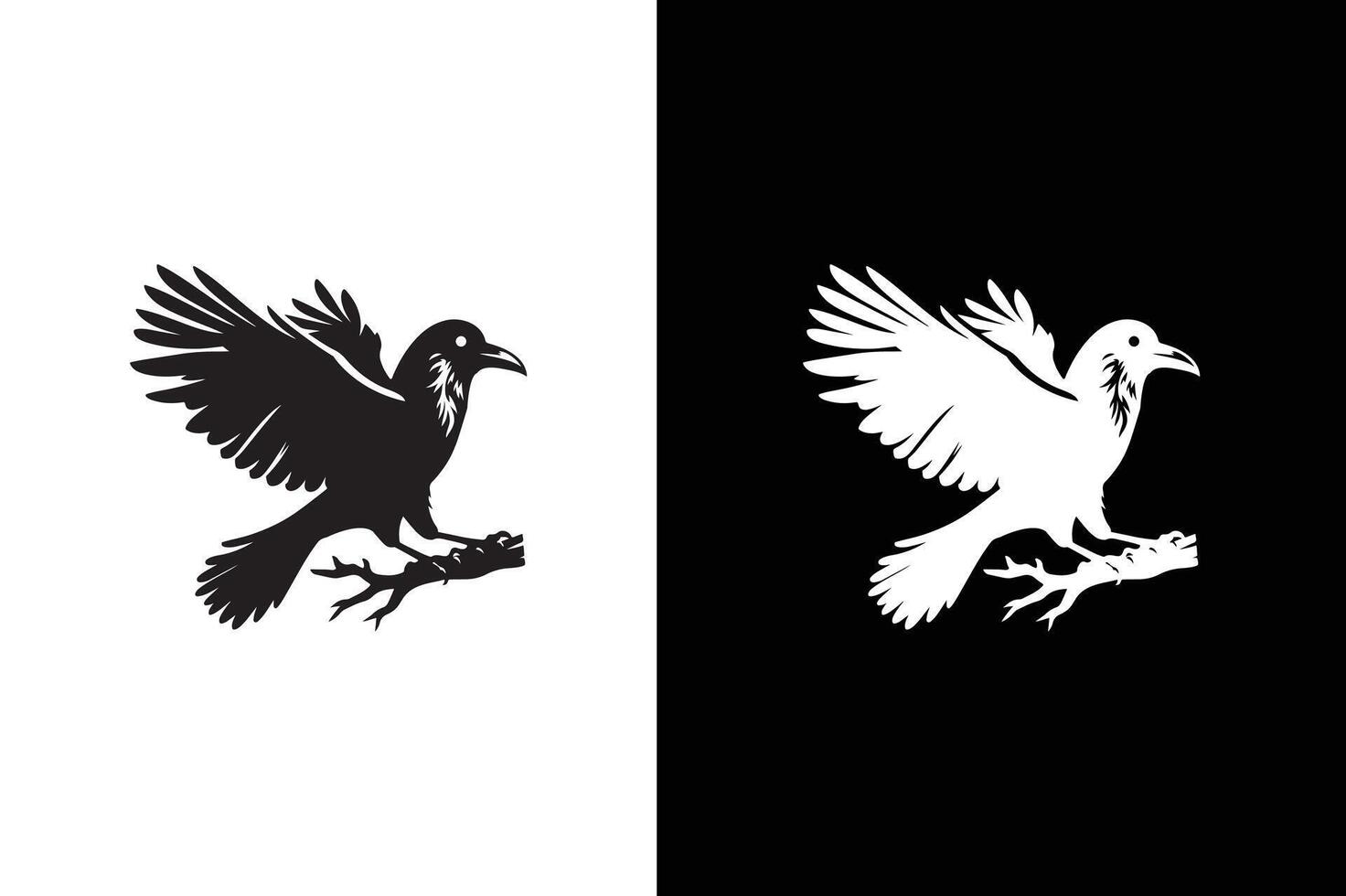Crow silhouette icon illustration. Crow black white vector