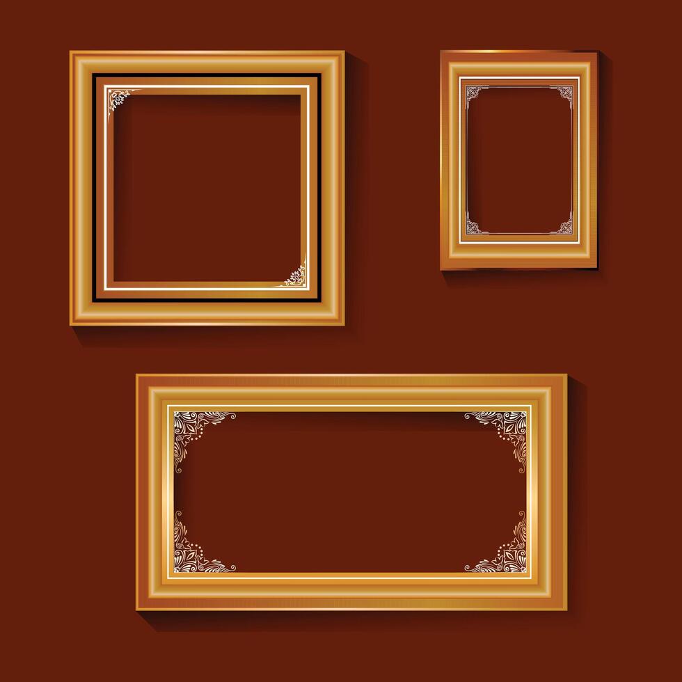 Set of Golden Border Photo frame background vector