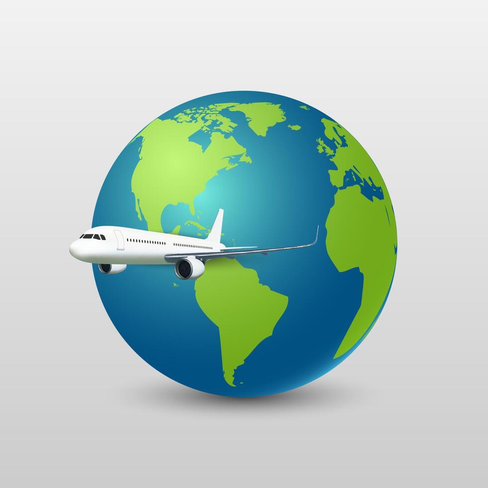 Airplane fly around the planet Earth, illustration vector