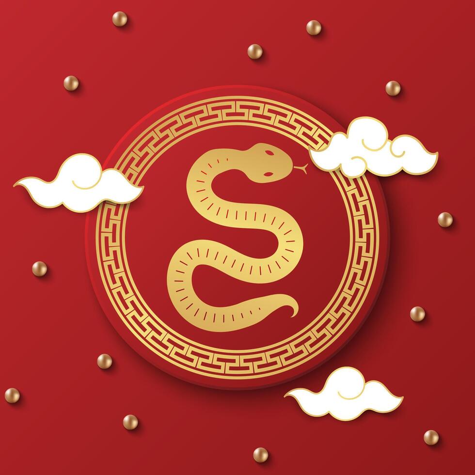 Chinese New Year modern design in red, gold ,Chinese zodiac Snake symbol. illustration vector