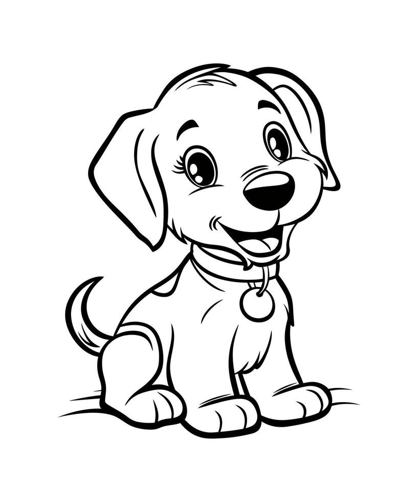 Delightful puppy illustration for kids to color, with an easy-to-follow design that captures the charm of a friendly vector