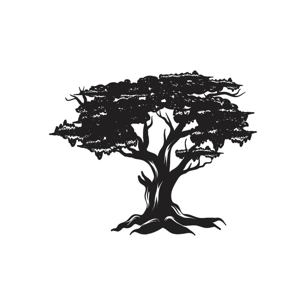 black and white silhouette of bonsai ornamental plants vector