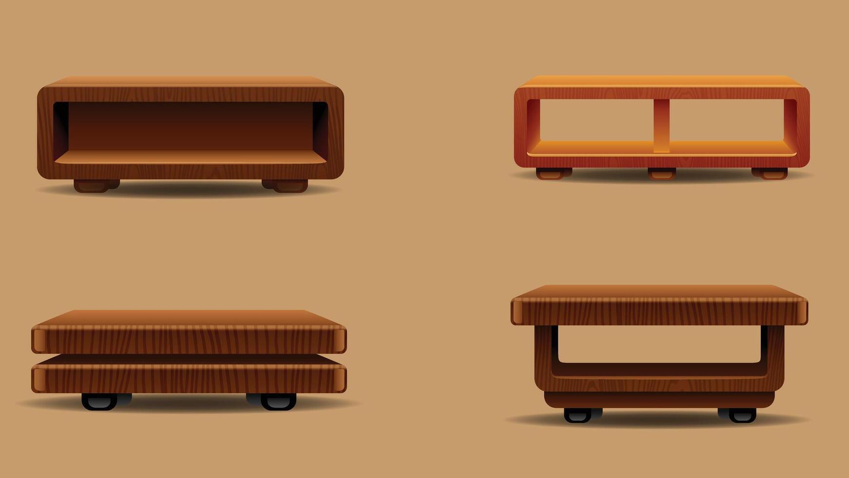 four different types of wooden furniture on a brown background vector